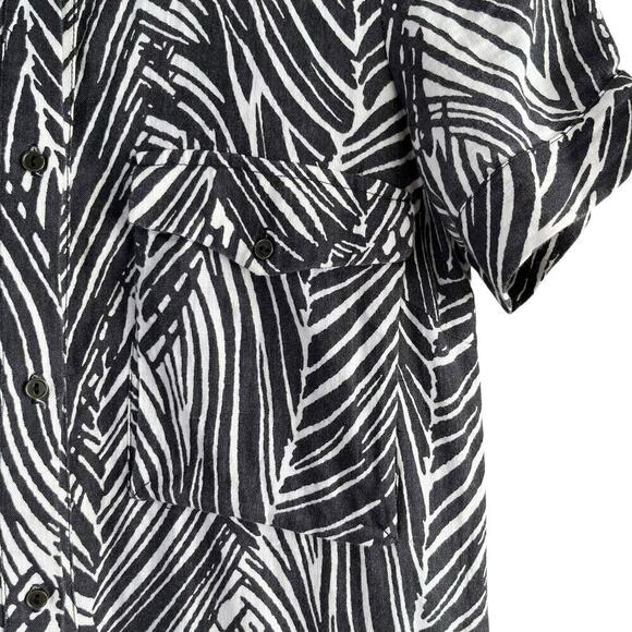 Zara 100% Linen Zebra Print‎ Mini Shirt Dress Short Sleeves Black White, Size XS - Picture 6 of 10
